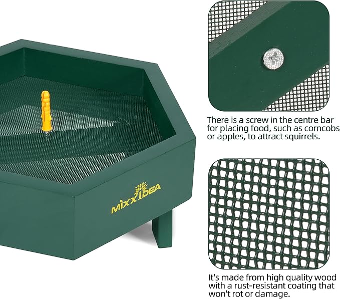 MIXXIDEA Ground Bird Feeder for Outdoors, Wooden Mesh Seed Tray for Bird Feeders, Great Attracting Garden Yard Decoration for Wild Birds Squirrels Chicken Dove, Green