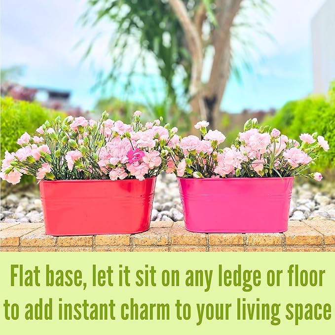 LaLaGreen Rail Planter (17 Inch, 6 Pack) Colorful Outdoor Hanging Flower Metal Planters Railing Fence Balcony Gardening for Apartment Patio Modern Garden Style Iron Deck Decoration Porch Decor Pots