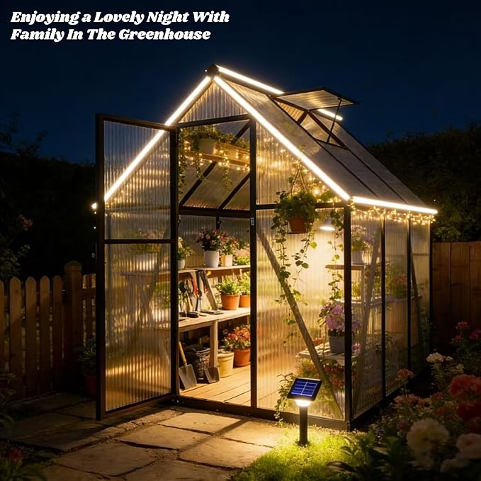 6x6 FT Greenhouse for Outdoors, Polycarbonate Greenhouse with Quick Setup Structure and Roof Vent, Aluminum Large Walk-in Green House for Outside Garden Backyard, Dark Gray