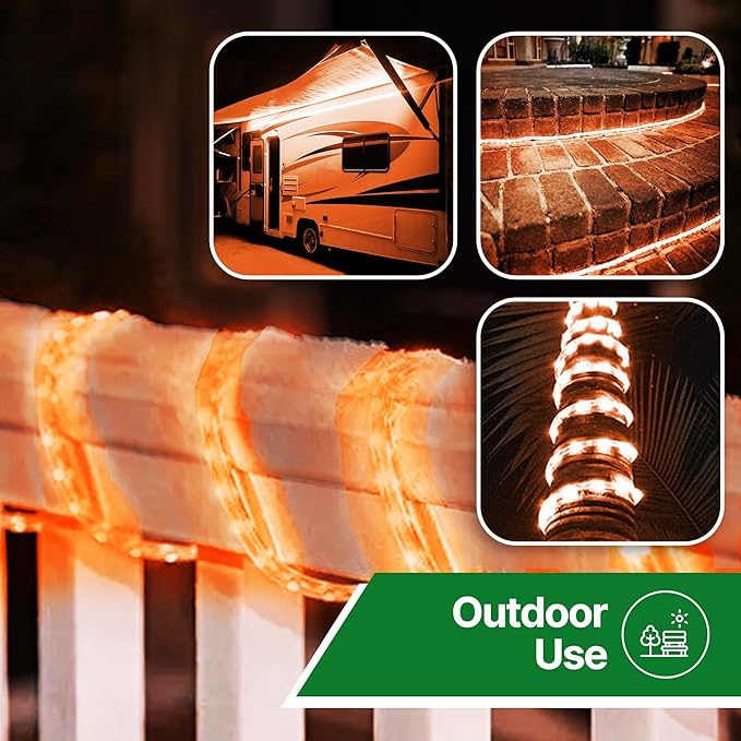 Tupkee LED Rope Light Orange - for Indoor and Outdoor use, 24 Feet (7.3 m) - 10MM Diameter - 144 LED Long Life Bulbs Rope Tube Lights - Pack of 2