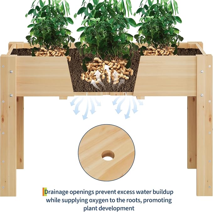48x24x30IN Wooden Raised Garden Bed with Legs, Elevated Reinforced Large Planter Box for Vegetable Flower Herb Outdoor, Standing Growing Bed for Gardening/Backyard/Patio/Balcony, Liner Included
