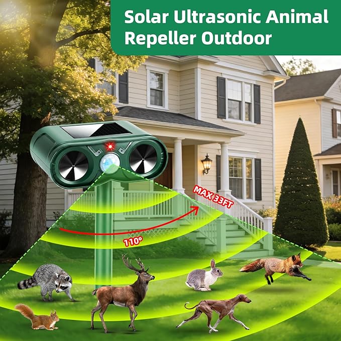 2026 New Solar Ultrasonic Animal Repeller Sonic Deer Repellent Devices -4 Pack Waterproof Motion Sensor Animal Deterrent Devices Outdoor Cat, Rabbit, Skunk,Squirrel,Racoon Repellent for Yard Garden