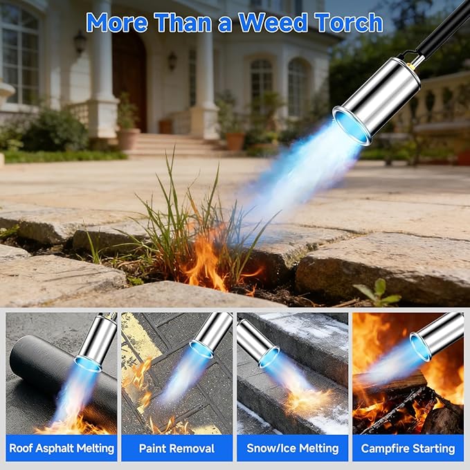 Propane Torch Weed Burner, Ergonomic Handle Weed Torch Flamethrower, 30" Long Arm Heavy Duty Blow Torch For Weeding, Fire Starting, Wood DIY(PROPANE TANK NOT INCLUDED)
