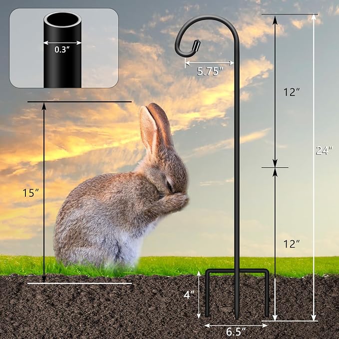 Gtongoko 24 Inch Shepherd Hooks for Outdoor 2 Pack,Garden Hooks for Hanging Plants, Lanterns, Solar Lights, Mason Jars & Wedding Decor, Matte Black Decorative Shepherd’s Hooks