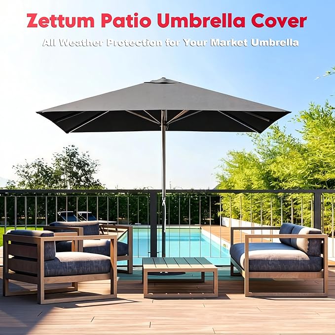 Zettum Patio Umbrella Cover - 600D Umbrella Cover Waterproof & Heavy Duty, Outdoor Umbrella Covers with Zipper, Large Patio Parasol Covers Provide All-Weather Protection, Fits Market Umbrellas 7-10 FT