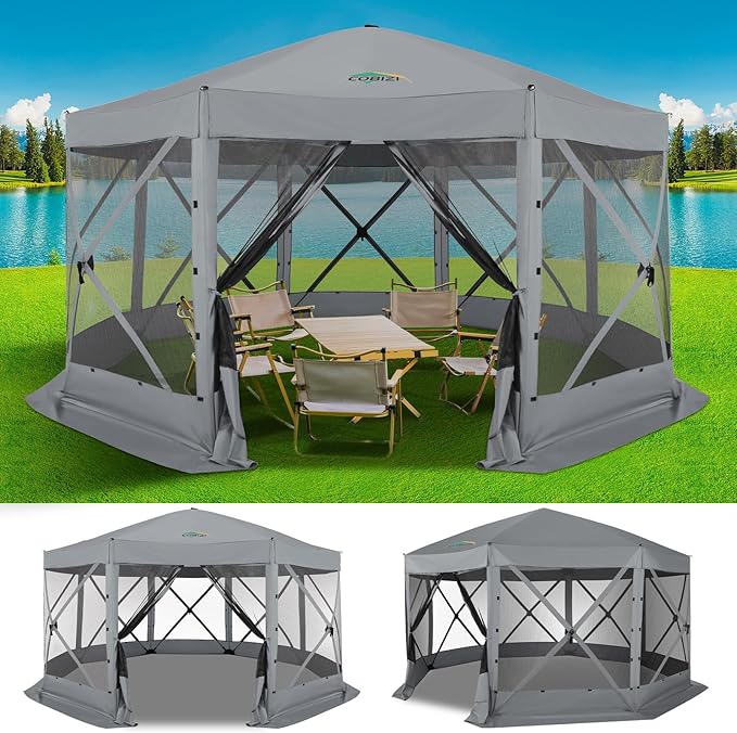 COBIZI 15x15ft Extra Large Pop-Up Gazebo Canopy Tent with Mosquito Netting, Spacious Easy Set-Up Screened Shelter, Durable Outdoor Pavilion with Ground Stakes, Perfect for Patio, Backyard, and Lawn