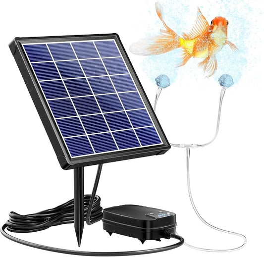NFESOLAR 3W Solar Pond Aerator for Fish Pond with Built-in Battery Backup, 3 Working Modes, 2 Air Stones, Solar Air Pump for Outdoor Small Pond Stock Tank Hydroponics