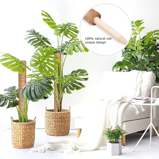 Moss Pole, Augshy Total Length 43 Inch Moss Poles - 2Pcs 24 Inch Plants Support Stakes Pole for Indoor Plants Coir Totem Pole for Creeper Monstera Plant Climbing