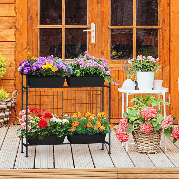 ETELI Vertical Raised Garden Beds Outdoor Elevated Herbs Garden Planter Boxes with Trellis and Legs 32.4" Flowers Beds Vertical Planters for Small Climbing Plant Vegetables Patio Balcony, Black