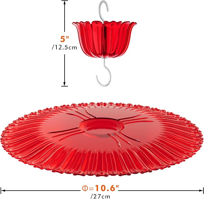iBorn Hummingbird Feeders Sun Baffle,10.6inch, Red+ Hummingbird Feeders, 8 Ports,Yellow Flowers Red Glass, Pack of 1