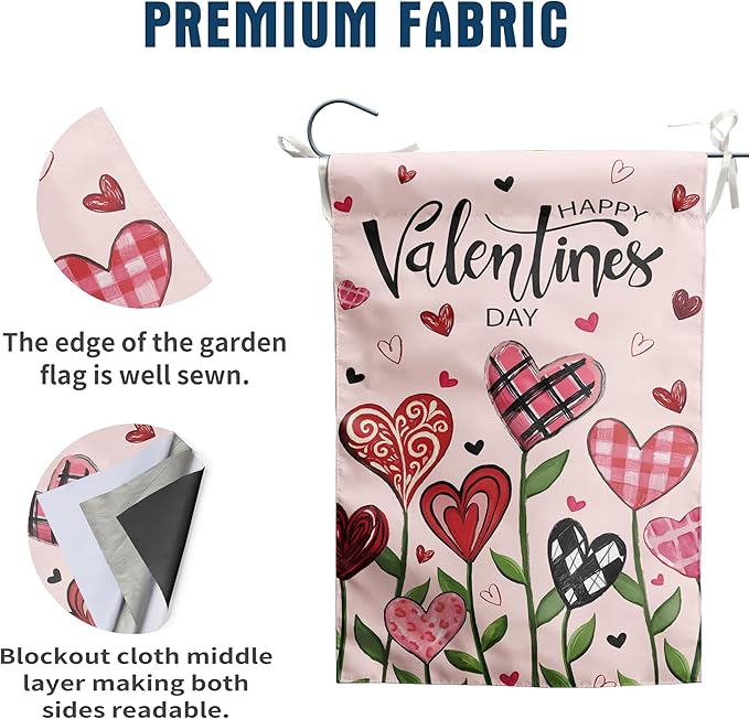 Happy Valentines Day House Flag 28 x 40 Double Sided Love Heart Floral Garden Decorations Spring Holiday Anniversary Yard Banner 12x18 Inch Double Sided for Outside