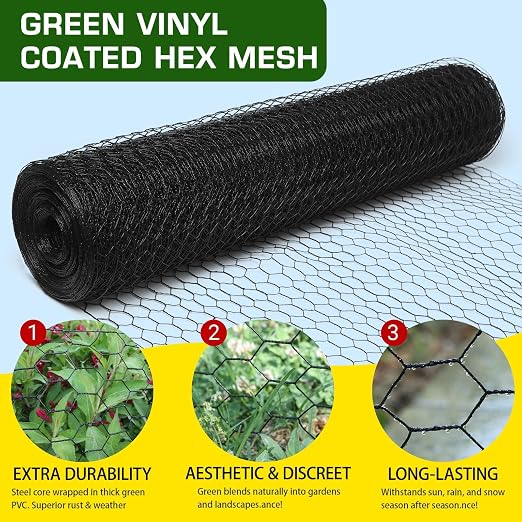 Premium Black Chicken Wire Fencing 13.7inx157in, PVC Coated Chicken Wire, Poultry Netting, Galvanized Chicken Wire Barrier for Floral Arrangements/Craft Projects/Pet/Rabbit