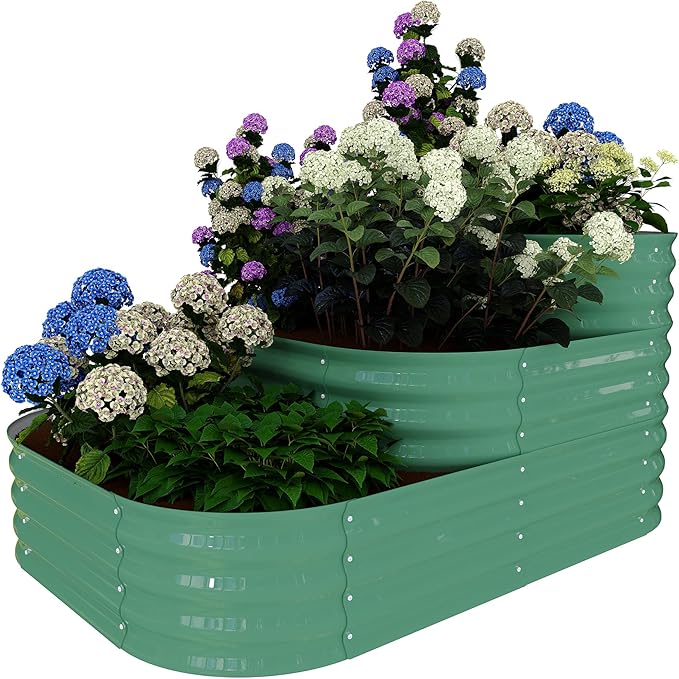 Galvanized Raised Garden Bed Kit – 61x42x31 in Oval Outdoor Planter Box for Vegetables, Herbs & Flowers, Modular 3 in-1 Design, Open Base, Ground-Connected Raised Beds for Gardening, Green