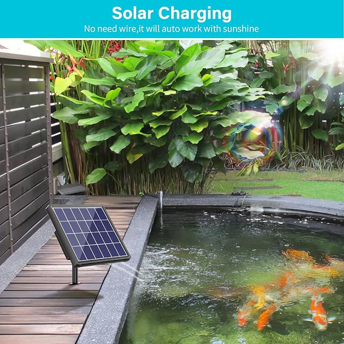 NFESOLAR Solar Pond Aerator, 2 Modes Battery Powered Solar Aerator for Ponds Outdoor, Solar Aquarium Air Pump Pool Aerator for Small Fish Pond Stock Tank Hydroponics Wildlife