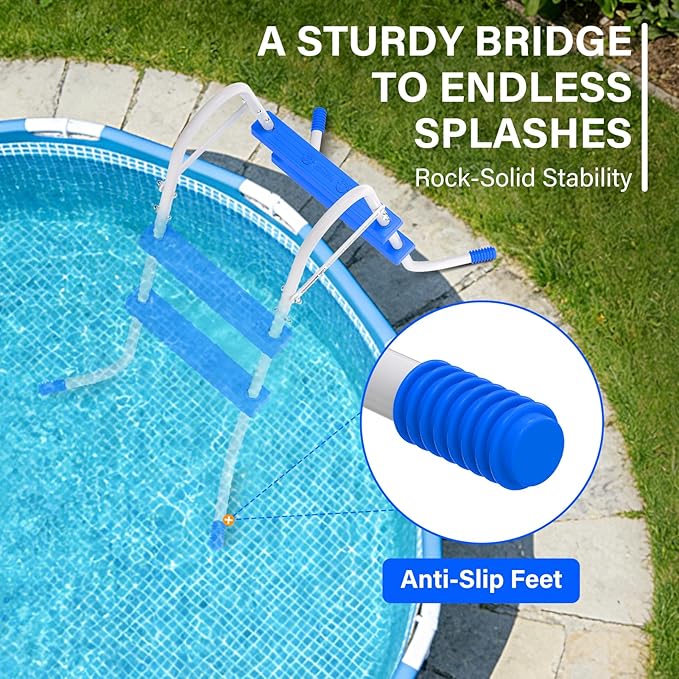 Heavy Duty Steel Frame Swimming Pool Ladder for Above Ground Pools, 2-Step Double-Sided Pool Stairs for 33.5" Height Pools, 450lbs Capacity with Anti-Slip Rubber Feet & Wide Steps