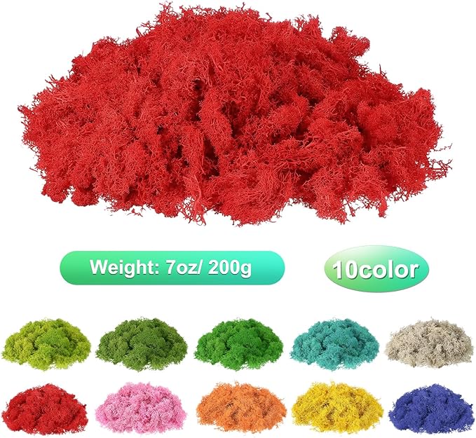 uxcell Preserved Reindeer Moss, 7oz Fake Moss for Crafts Artificial Dried Moss for Decoration Terrariums Potted Plants, Red