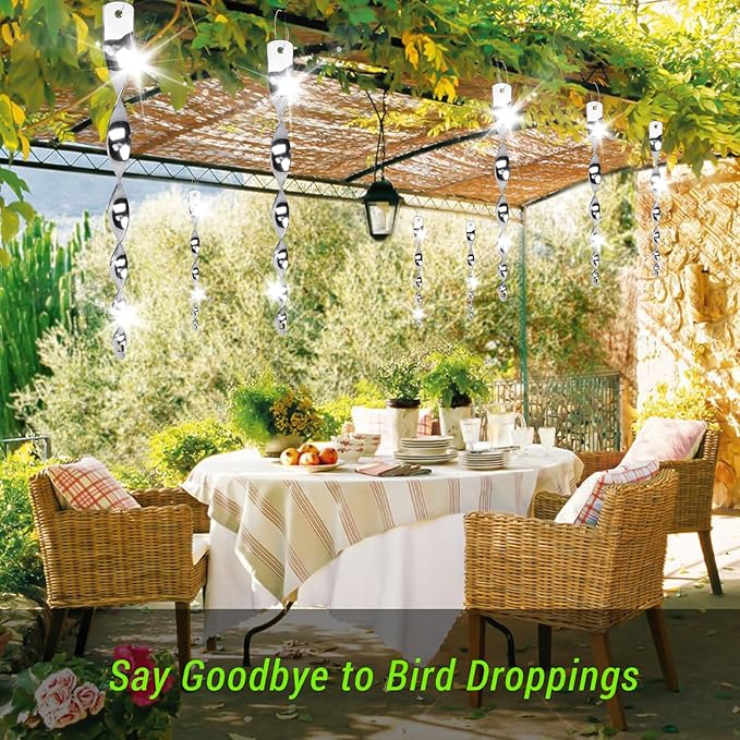 Factee 8 Pack Bird Reflective Rods for Outdoors, Woodpecker Deterrent Devices for House, Spiral Garden Bird Scare Reflectors, Hanging Mirror Twists for Yard, Patio, Garden, Farm, Decoration