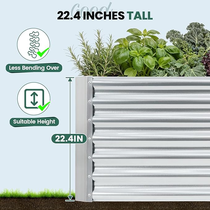 G GOOD GAIN 8x2x2 ft Galvanized Raised Garden Bed Kit, Large Metal Planter Box Outdoor for Vegetables, Flowers, Herbs, 240 Gallon Capacity Deep Root Design, Silver