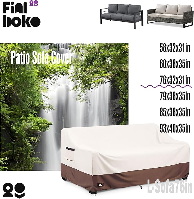 3-Seater Outdoor Sofa Cover, 76Wx32Dx31H inches Outdoor Furniture Covers Waterproof,100% Waterproof Heavy Duty Patio Furniture Covers,Beige&Brown Modern Style Outdoor Couch Cover