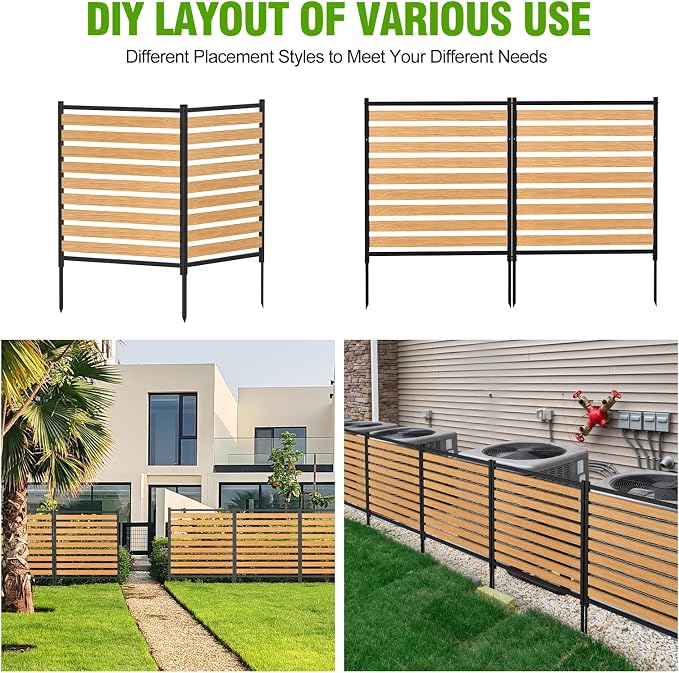 Metal Air Conditioner Fence 3 Panels - 40.27" W x 54.6" H Outdoor Privacy Screen, No Dig Wooden Privacy Screen for AC Unit, Trash Can, Pool Equipment, Yard Garden,Brown