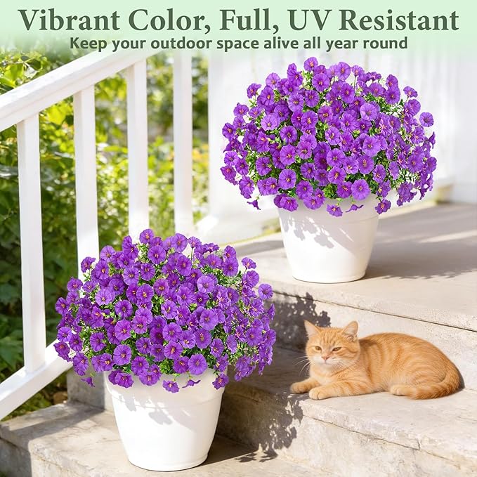 Yastouay Artificial Flowers for Outdoors, 14 Bundles Fake Outdoor Flowers, UV Resistant Artificial Plants & Flowers for Decoration, Purple Realistic Morning Glory for Outdoor Porch Garden Decoration