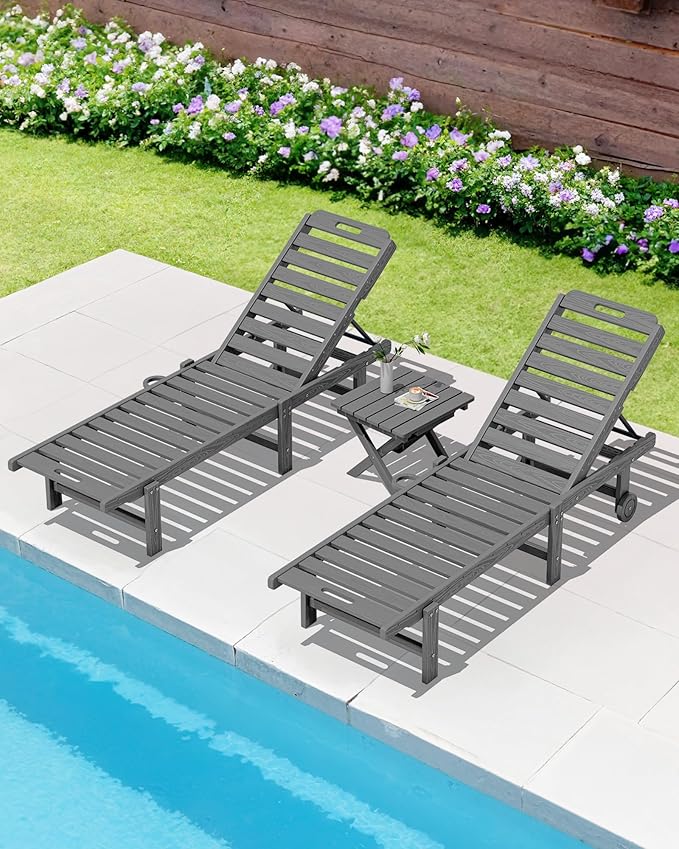 SERWALL Small Folding Side Table, HDPE Outdoor End Table for Patio, Porch, Deck, Pool, Gray