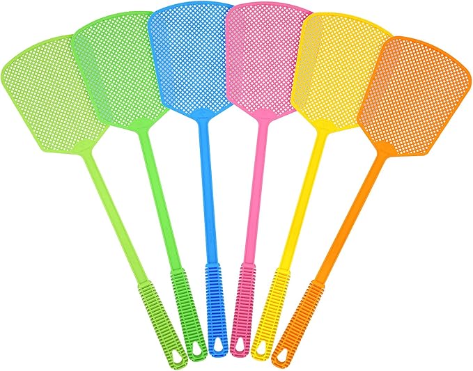 Kensizer 6-Pack Plastic Fly Swatters Heavy Duty, Multi Pack Matamoscas, Jumbo Long Handle Fly Swat Shatter Bulk, Large Bug Swatter that Work for Indoor and Outdoor