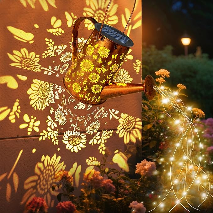 VOOKRY Solar Lights Outdoor Decoration, Large Retro Hanging Metal Solar Watering Can Lights Waterproof Sunflower Garden Decor Outside for Yard Lawn Patio Porch, Gifts for Women Mom Mother's Day