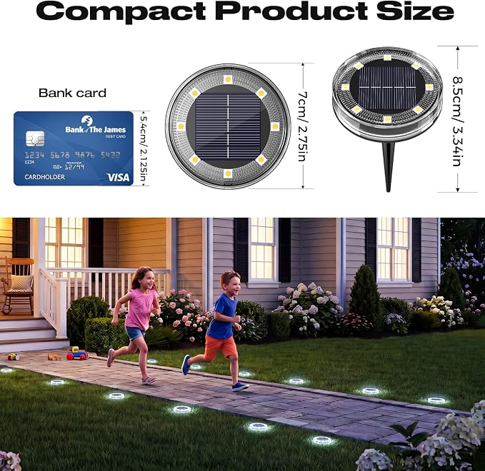 vighep 2 Pack Solar Ground Lights, 2.8 inch Flat Solar Light Outdoor Waterproof, Anti Rust, Low Profile Led Solar Powered Disc Lights Landscape Lighting for Yard,Walkway,Lawn,Path - Cool White