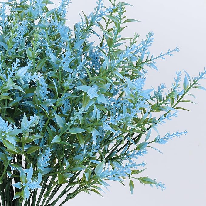 RECUTMS Spring Decoration, Artificial Greenery,Outdoor Artificial Flowers Fake Outdoor Plants, Faux Greenery for Indoor Outside Hanging Plants Garden Porch Window Box Home Farmhouse Décor(Blue)