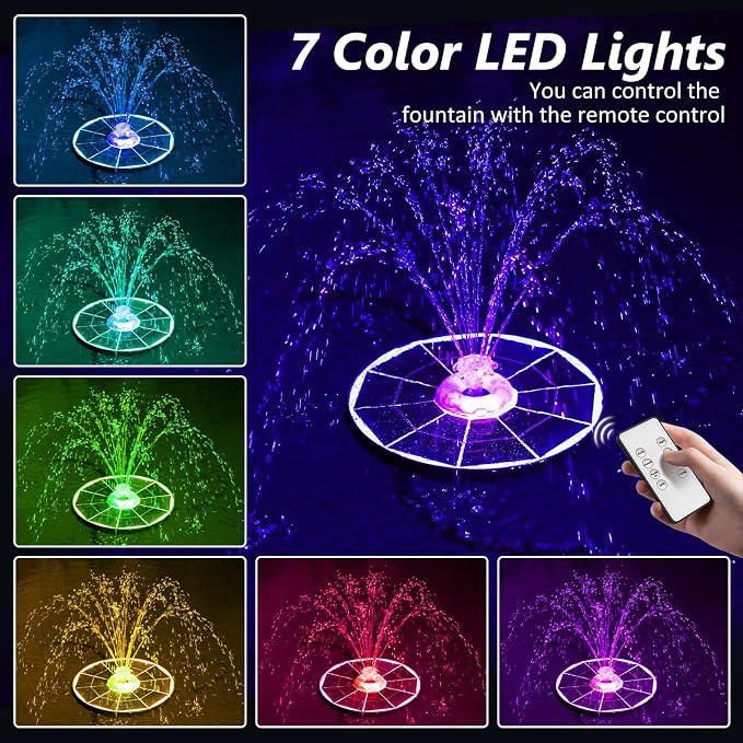 AISITIN 6.5W Solar Glass Panel Fountain, LED Colorful Lights & Remote Control, Rechargeable with Storage, Solar Powered Water Fountain Pump with Integrated Bracket for Bird Bath, Garden, Outdoor, Pond