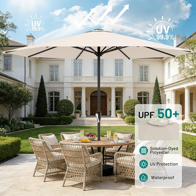 AreShark 12 FT Patio Umbrella for Outdoor, Outdoor Table Umbrella with Push Button Tilt and Crank, Outdoor Patio Umbrellas with 8 Sturdy Ribs, Patio Umbrellas for Market, Garden, Pool (Cream White)