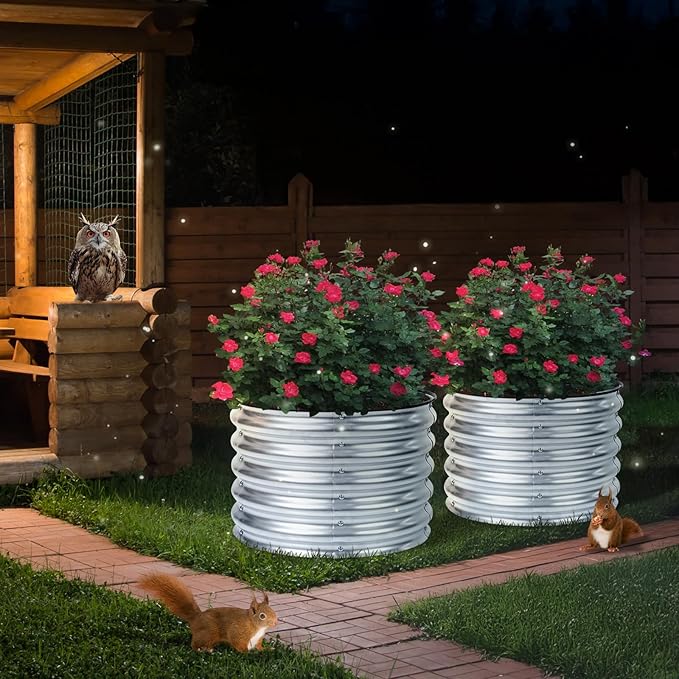 Aoodor 2 Pack 17" Tall 24" Metal Raised Garden Bed, Outdoor Planter Box and Raised Garden Kit for Vegetables, Flowers, and Herbs, Silver