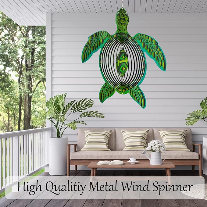 ISEO XL Turtle Wind Spinner for Yard and Garden, Hanging Outdoor Decor, Yard Art, Porch and Patio Decorations, Metal Wind Spinners Outdoor, Weather Resistant, 15”
