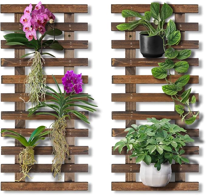 Mulctun 2 Pcs Wall Planters - 11.4"W x 23.62"H Wooden Wall Planters for Indoor Outdoor Plants,Hanging Wood Wall Trellis,Wall Mounted Plant Holder for Orchids,Succulent,Air Plants,Hanging Pots Display