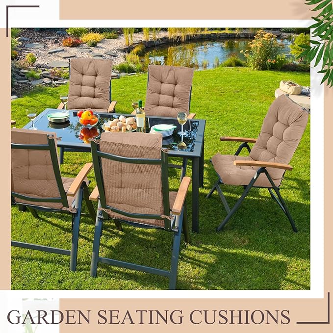 Juexica 4 Sets Outdoor Patio Chair Cushions Seat High Back Tufted Pillow Replacement Rocking Chair Cushions Pads for Patio Summer Seasonal Indoor Home Office(Beige Apricot)