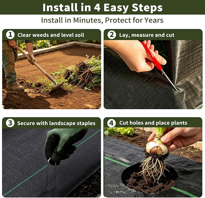 EXTRAEASY 3ft x 300ft Weed Barrier Fabric, Heavy Duty Landscape Fabric, 3.2oz Weed Control Fabric, Tear-Resistant Weed Blocker Ground Cover for Garden, Gravel, Driveway, Flower Bed