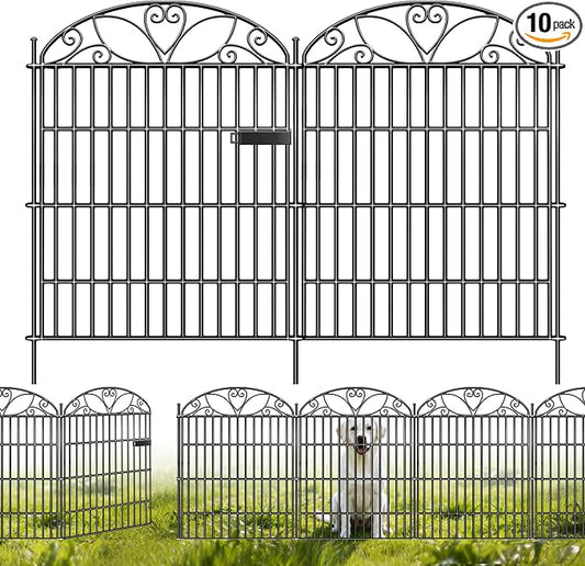 10 Panels No Dig Decorative Outdoor Garden Fence, 32 in(H) X 23.6 ft(L) Animal Barrier Fencing, Rustproof Portable Fence, Temporary Dog Fence Outdoor for Yard, Outside, Backyard, Patio