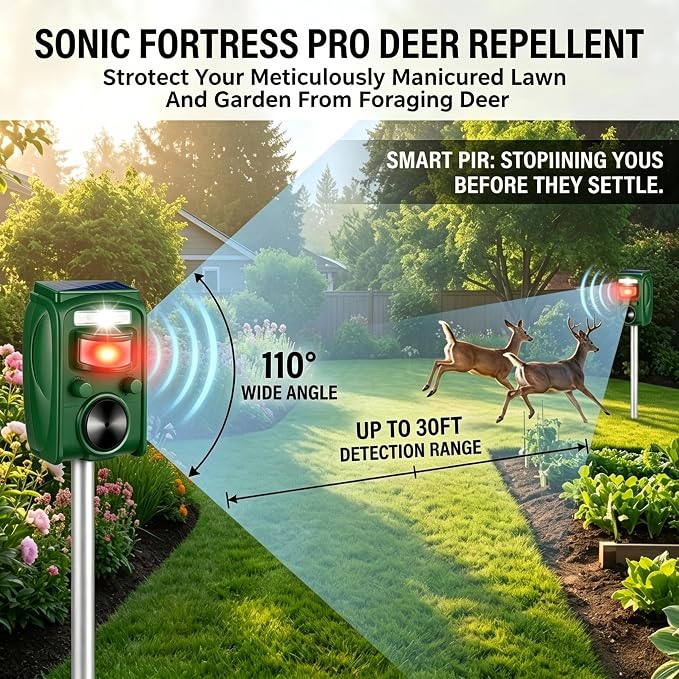 2Pack Upgraded Bird Deterrent Solar Animal Repellent Ultrasonic Outdoor with Motion Sensor Strobe Light for Pigeon Woodpecker Cat Rabbit Raccoon Squirrel Skunk Deer Repellent Devices for Yard Garden