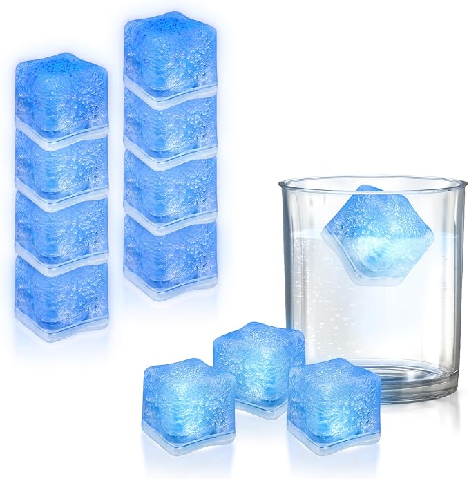 Windy City Novelties 12-Pack Blue LED Ice Cubes with 6 Light Modes - Innovative On/Off Button - Perfect for Parties, Celebrations, Weddings, Birthdays & Festive Occassions