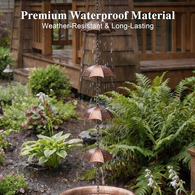 Topadorn Umbrella Rain Chain, 72" Decorative Metal Gutter Downspout, Weatherproof Water Diverter for Outdoor Garden