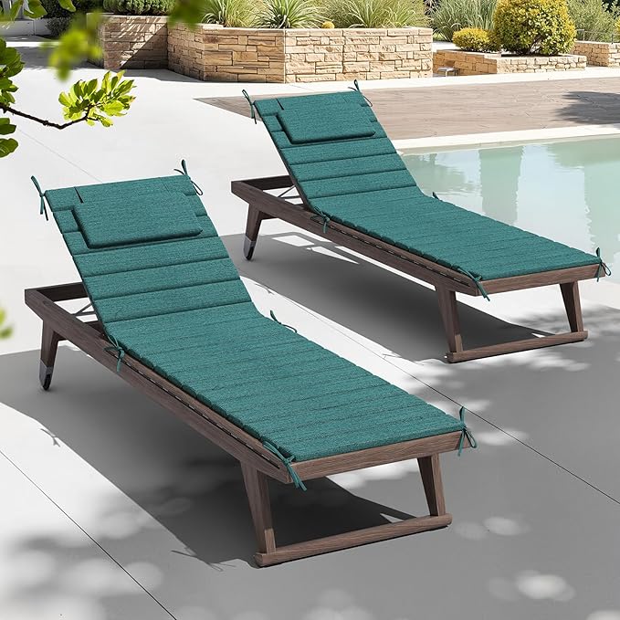 Crestlive Products Chaise Lounge Cushion Outdoor Set of 2, Foldable Waterproof Pool Lounge Chair Cushions with Straps, Lounger Cushions for Outdoor Furniture, 71''Lx21''W (Malachite)