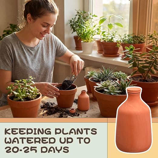 DoubleFill 1 Pcs 150oz Ollas Terracotta Watering Pots Self Watering Planter Insert Terracotta Globes Clay for Outdoor Indoor Garden Plants, Easy to Refill