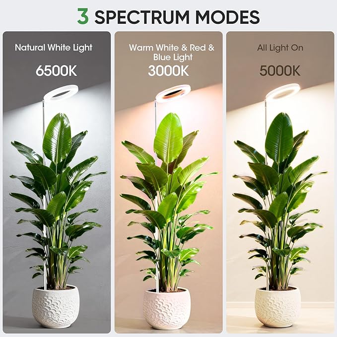 Grow Lights for Indoor Plants, 72 LED 6500K Full Spectrum, 59in Tall Plant Light, 3 Color Grow Lamp with Rotating Gooseneck, 8/12/16H Timer, 10 Brightness Levels, Height Adjustable