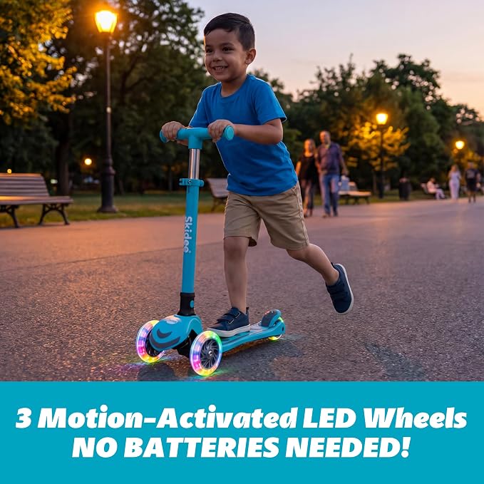 SKIDEE Kick Scooter for Kids Ages 3-5 | Foldable 3 Wheel Scooter with Lean-to-Steer, Adjustable Height, Removable Seat & LED Light Wheels | Toddler Scooter Up to 12 Year Old Boys/Girls