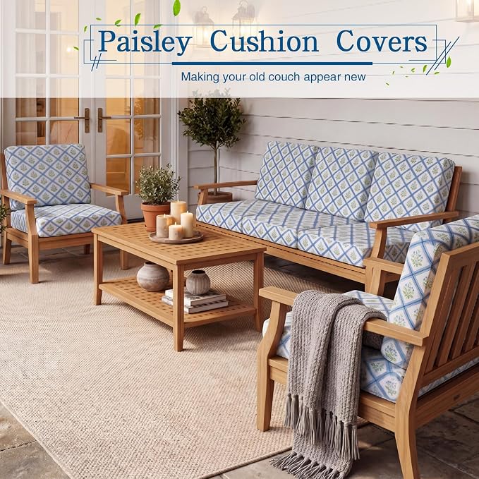 Newwiee 12 Pcs Patio Stretch Outdoor Cushion Covers Sofa Couch Cover Replacement Couch Slipcover Sofa Seat Chair Porch Patio Furniture Protector, Flexibility Washable(Pastel Series,Trellis Floral)