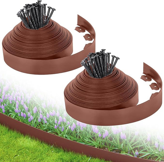 3-Inch x 100 FT Landscape Edging Border Kit with 150 Stakes, Plastic Garden Edging Border, Flexible No Dig Lawn Edging Border for Garden Flower Beds Yard Pathway Paver (Brown)