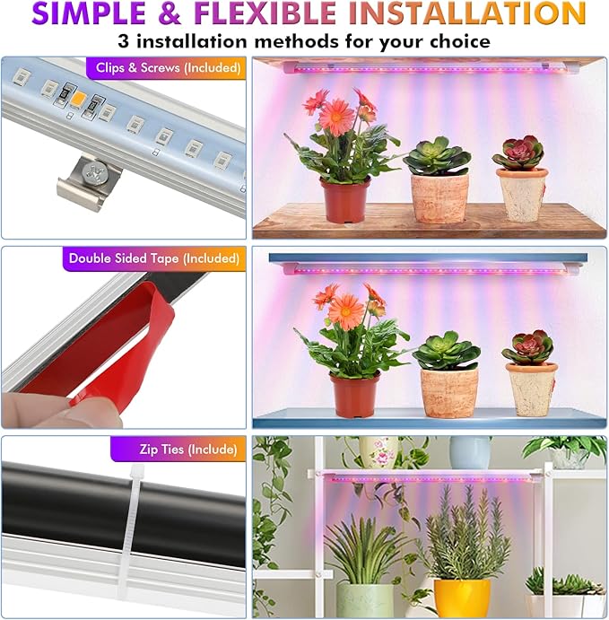 Felibeaco Plant Grow Lights Strip for Indoor Plants Full Spectrum,216 LEDs Plant Lights Bar for Indoor Growing with Timer, Indoor Plant Grow Lamp for House Plants with 3 Lighting Mode/10 Dimmable