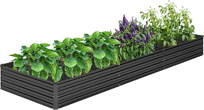 DIIYIV 2PCS 12x4x1FT Galvanized Raised Garden Bed Kit,Vegetable Boxes-Rectangle Metal Flower Box,Large Planter Raised Beds Outdoor Garden for Planting,Fruit,Herb-Black