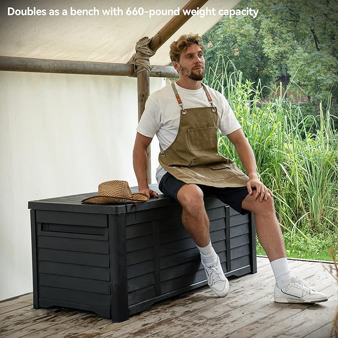 DWVO 120 Gallon Outdoor Storage Deck Box and 31 Gallon Louvered Deck Box for Patio Furniture, Garden Tools and Pool Supplies